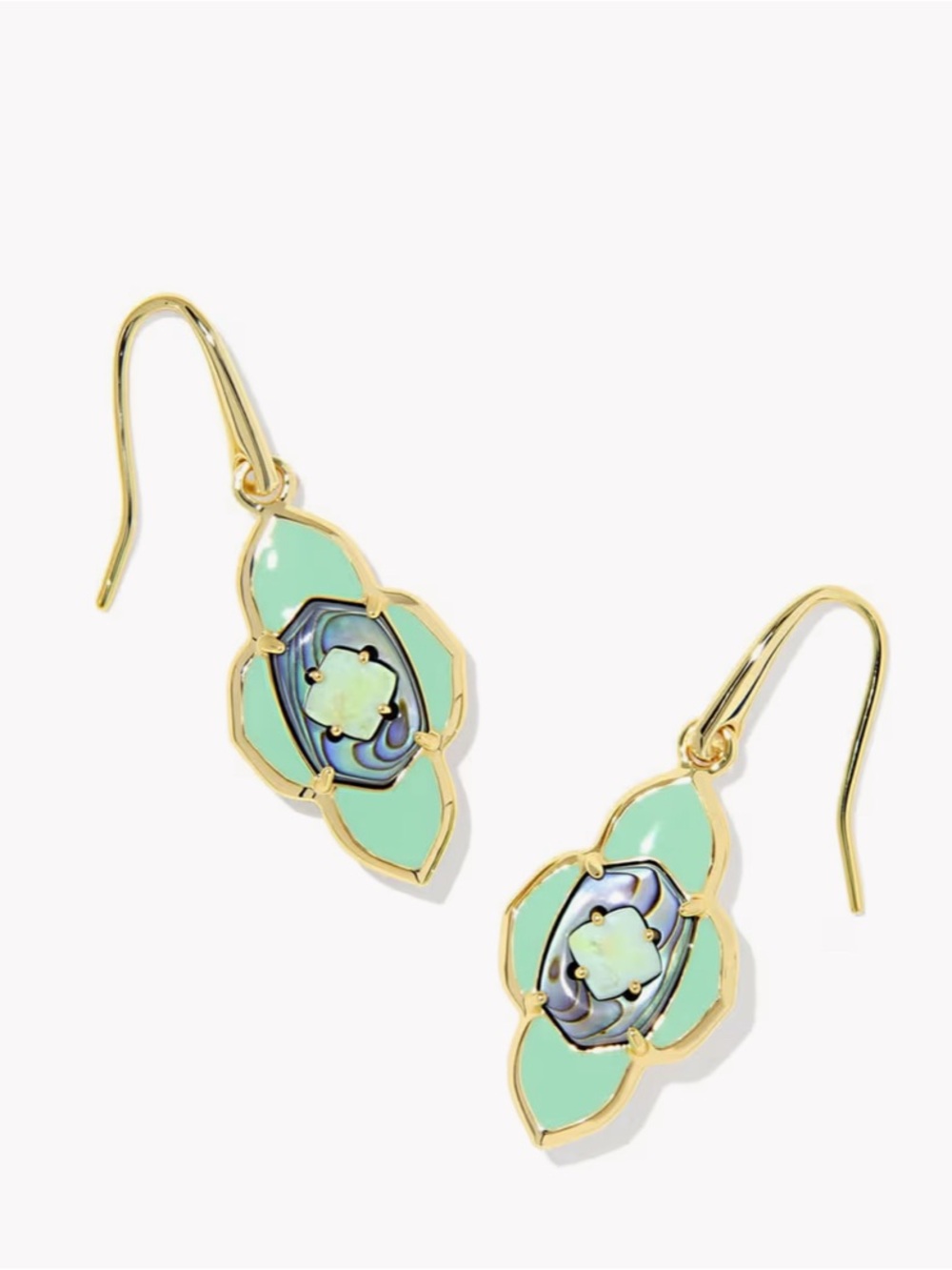 Kendra Scott Abbie Gold-Tone Mint Green Abalone Drop Earrings NWT